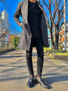 「ワンポイント」｜「アイテム（チェスターコート）」を使った、sho_163cmさん（メンズ・162cm）の春コーディネート