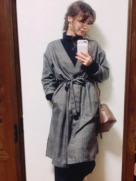 「niko and...（ニコアンド）のCPU起毛モックネックプルオーバー【niko and ...】（Tシャツ/カットソー、ブラック系）」を使った、minamiさん（レディース・156cm）の冬コーディネート