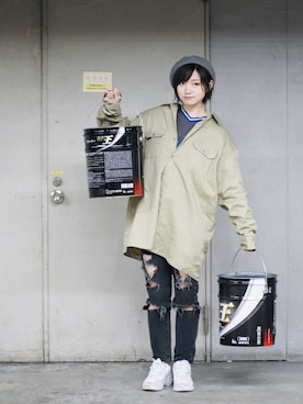 「TOMMY HILFIGER」｜「アイテム（ハンチング/ベレー帽）」を使った、おおたゆうりさん（レディース・163cm）の冬コーディネート