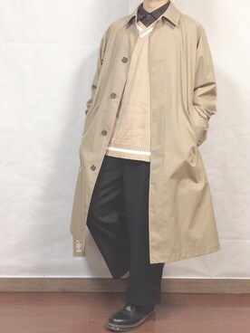 「ステンカラーコート ベージュ」｜fumiyaさん（メンズ・170cm）の秋コーディネート