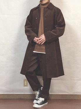 「アイテム（ステンカラーコート）」を使った、fumiyaさん（メンズ・170cm・20代）の冬コーディネート