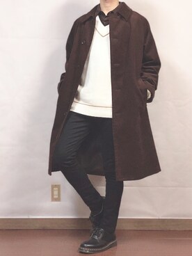 「アイテム（ステンカラーコート）」を使った、fumiyaさん（メンズ・170cm・20代）の冬コーディネート