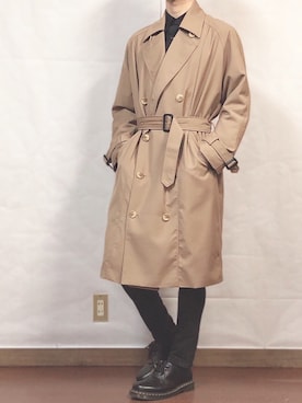 「ベージュ×ブラック」｜「アイテム（トレンチコート）」を使った、fumiyaさん（メンズ・170cm）の春コーディネート
