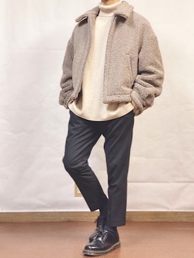 「ベージュ×ブラック」｜「アイテム（ブルゾン）」を使った、fumiyaさん（メンズ・170cm）の冬コーディネート