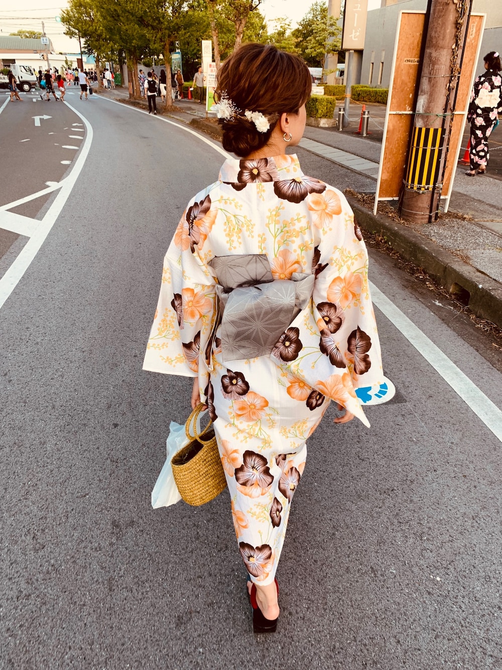「浴衣、浴衣女子、夏祭り、花火大会」｜「Tokyo135°のアイテム（浴衣、オレンジ系）」を使った、yunaさん（レディース・160cm）の夏コーディネートの1枚目の写真