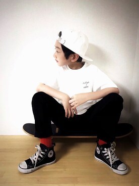 「LEGURUS STANDARD（レグルススタンダード）のアイテム（キャップ）」を使った、ZETTOさん（キッズ・122cm）の夏コーディネート