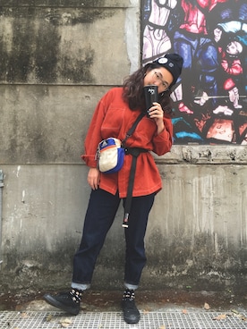 「ROXY（ロキシー）のアイテム（ニットキャップ/ビーニー）」を使った、LIさん（レディース・155cm）の冬コーディネート