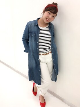 「GU（ジーユー）のアイテム（デニムジャケット、ブルー系）」を使った、yukariさん（レディース・153cm）の春コーディネート