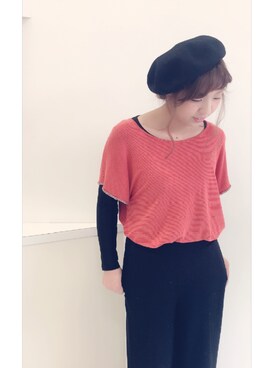 「Ray BEAMS（レイビームス）のアイテム（Tシャツ/カットソー、レッド系）」を使った、yukariさん（レディース・153cm）の春コーディネート