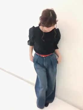 「RETRO GIRL（レトロガール）のアイテム（Tシャツ/カットソー、ブラック系）」を使った、yukariさん（レディース・153cm）の春コーディネート