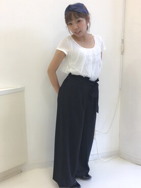 「earth music&ecology（アースミュージックアンドエコロジー）のアイテム（ヘアバンド、パープル系）」を使った、yukariさん（レディース・153cm）の夏コーディネート