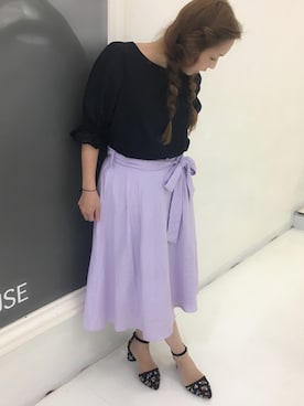 「パープル×黒」｜「アイテム（パンプス）」を使った、yukariさん（レディース・153cm）の夏コーディネート