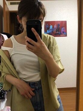 「GLOBAL WORK（グローバルワーク）のアイテム（タンクトップ、ホワイト系）」を使った、runさん（レディース）の夏コーディネート