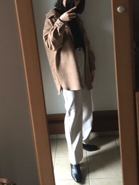 「GU（ジーユー）のアイテム（パンツ、ホワイト系）」を使った、runさん（レディース）の冬コーディネート