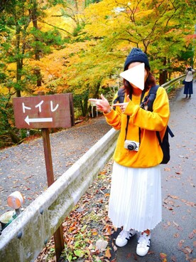 「カメラ女子」｜「アイテム（ニットキャップ/ビーニー）」を使った、aさん（レディース・158cm）の秋コーディネート