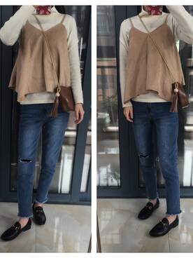 「アイテム（キャミソール、ベージュ系）」を使った、星星想要一直买买买さん（レディース・159cm）の春コーディネート