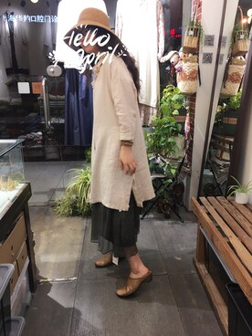 「PUAL CE CIN（ピュアルセシン）のアイテム（チュニック）」を使った、甘棠囡さん（レディース・165cm）の春コーディネート