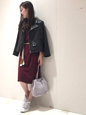 「Doux archives（ドゥアルシーヴ）のアイテム（ライダースジャケット）」を使った、hikariさん（レディース・169cm）の秋コーディネート