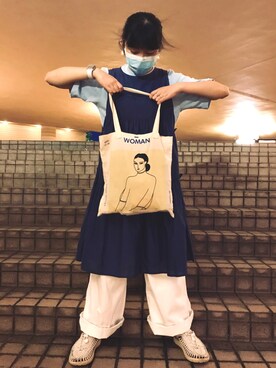 「GU（ジーユー）のアイテム（ワンピース、パープル系）」を使った、funnyさん（レディース・160cm）の秋コーディネート