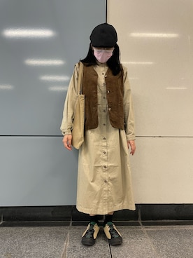 「LOWRYS FARM（ローリーズファーム）のアイテム（ワンピース、ベージュ系）」を使った、funnyさん（レディース・160cm）の秋コーディネート