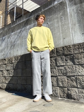 「SENSE OF PLACE by URBAN RESEARCH（センスオブプレイスバイアーバンリサーチ）の【XLサイズ/WEB+一部店舗限定】フェードスウェットシャツ（Tシャツ/カットソー、イエロー系）」を使った、Masatoさん（メンズ・181cm）の春コーディネート