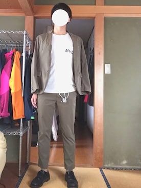 「MHL.」｜「アイテム（レインシューズ）」を使った、おおはしさん（メンズ・173cm）の秋コーディネート