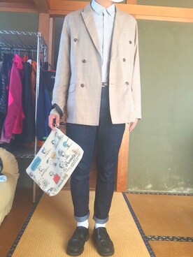 「タックイン」｜「アイテム（レインシューズ）」を使った、おおはしさん（メンズ・173cm）の秋コーディネート