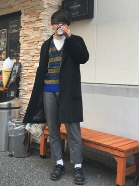 「KENZO」｜「アイテム（チェスターコート）」を使った、おおはしさん（メンズ・173cm）の冬コーディネート