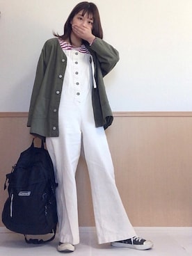 「Java（ジャバ）のアイテム（カバーオール）」を使った、kaponさん（レディース・155cm）の春コーディネート