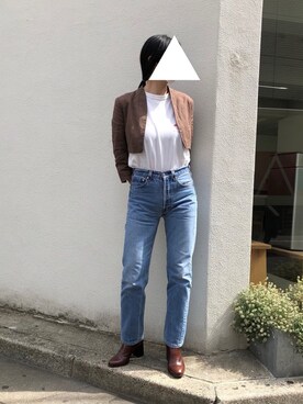 「リーバイス」｜「アイテム（ノーカラージャケット）」を使った、M.さん（レディース・158cm）の春コーディネート