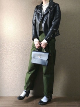 「666（シックスシックスシックス）のアイテム（ライダースジャケット）」を使った、zyun1977bさん（レディース・163cm）の春コーディネート