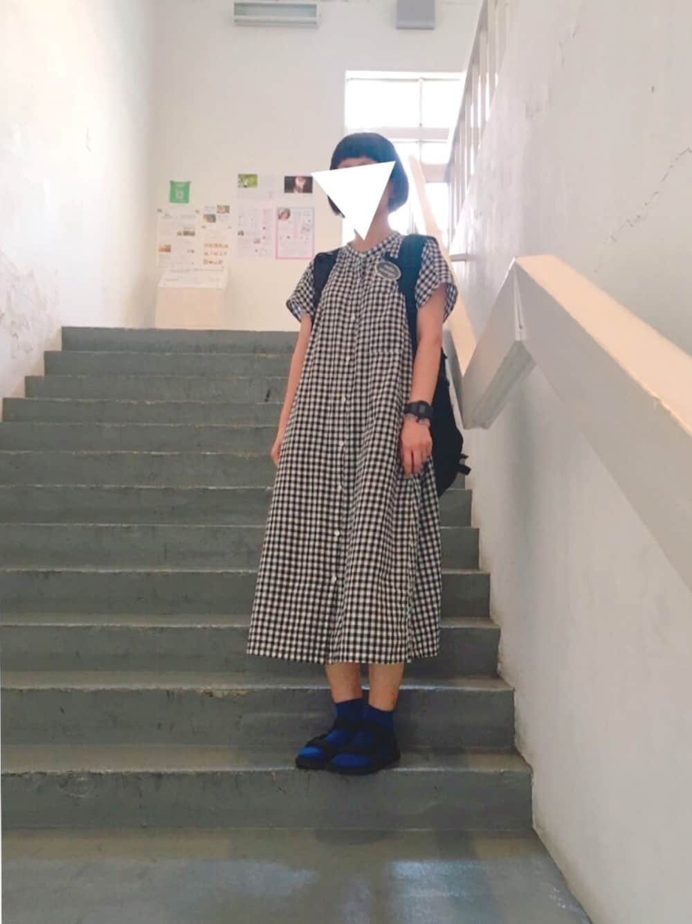「夏、ラクチンコーデ、休日コーデ、ワンピース、ママコーデ、前髪ぱっつん」｜「studio CLIPの綿麻クロスフレンチスリーブシャツワンピース（ワンピース、その他）」を使った、ゆきんこさん（レディース・155cm）の夏コーディネートの1枚目の写真