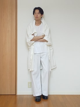 「オールホワイト」｜「アイテム（モッズコート）」を使った、 yujiさん（メンズ・176cm）の春コーディネート