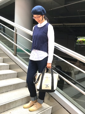 「スエードシューズ」｜「アイテム（ハンチング/ベレー帽）」を使った、mama さん（レディース・169cm）の春コーディネート