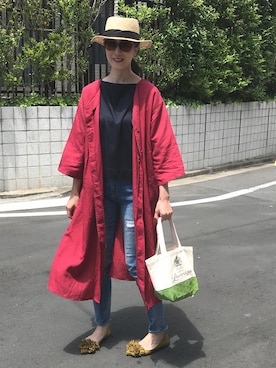 「マスタード」｜「アイテム（シャツワンピース）」を使った、mama さん（レディース・169cm）の春コーディネート