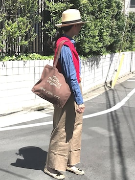 「PAPAS（パパス）のアイテム（帽子）」を使った、mama さん（レディース・169cm）の春コーディネート