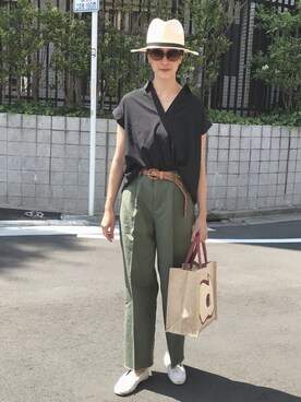 「とろみシャツ」｜「アイテム（その他）」を使った、mama さん（レディース・169cm）の春コーディネート