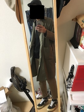 「アイテム（トレンチコート、グリーン系）」を使った、あいうさん（メンズ・177cm）の冬コーディネート