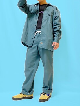 Dickies ディッキーズ 574長袖ワークシャツを使ったメンズ人気ファッションコーディネート Wear