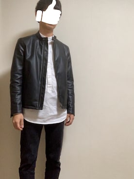 「シンプルおしゃれが好き」｜「アイテム（ライダースジャケット）」を使った、fumiyaさん（メンズ・174cm）の秋コーディネート