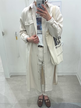 「オールホワイト」｜「アイテム（シャツワンピース）」を使った、ナギさん（レディース・168cm）の春コーディネート