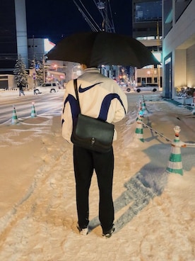 「HERMES」｜「アイテム（ナイロンジャケット）」を使った、ぽぱい☑️さん（メンズ・181cm）の冬コーディネート