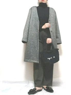 「ロゴトート」｜「アイテム（スリッポン）」を使った、puki*さん（レディース・156cm）の冬コーディネート