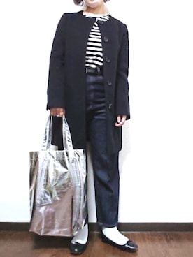「SLOBE IENA（スローブイエナ）のアイテム（ノーカラーコート）」を使った、puki*さん（レディース・157cm）の冬コーディネート