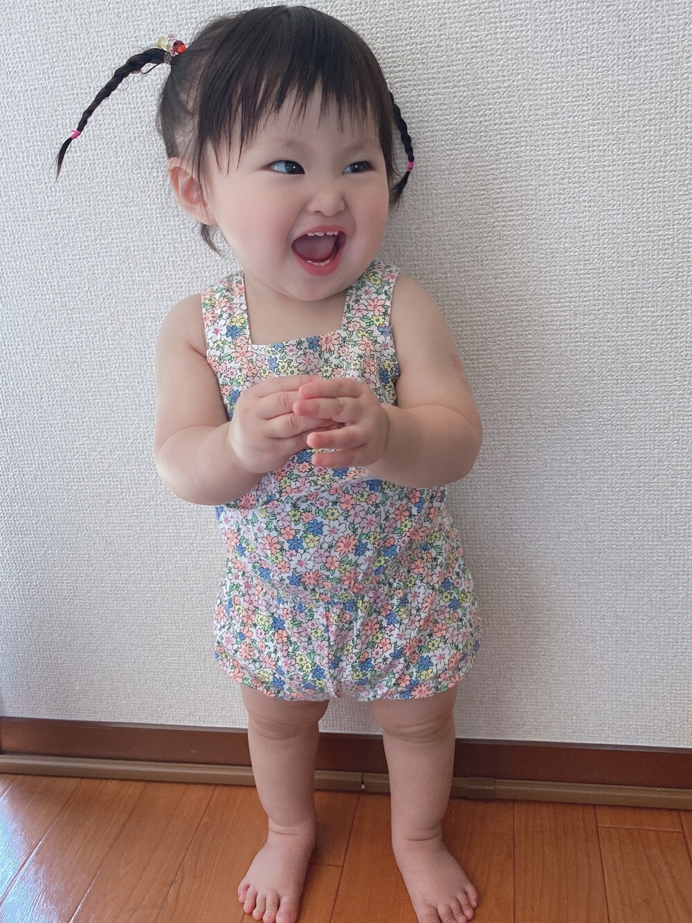 「うたぴ🎶、カーターズ、11month、プチプラ、夏コーデ」｜「Carter'sのアイテム（サロペット/オーバーオール、ピンク系）」を使った、☺︎UTA☺︎さん（レディース・80cm）の春コーディネートの1枚目の写真