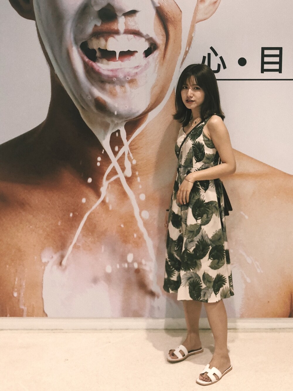 「ootd、连衣裙、夏」｜「nimo studiosのアイテム（ワンピース/ドレス、グリーン系）」を使った、微胖尼莫さん（レディース・162cm）の春コーディネートの1枚目の写真