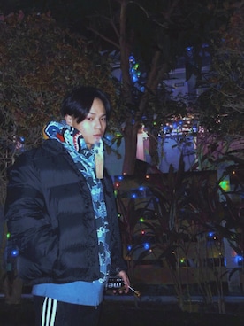 「A BATHING APE（アベイシングエイプ）のアイテム（スタジャン）」を使った、林承杰さん（メンズ・165cm）の冬コーディネート