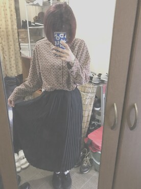 「kutir（クティール）の柄シャツ（シャツ/ブラウス、レッド系）」を使った、かめちさん（レディース）の夏コーディネート