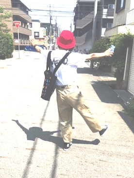 「VANS（バンズ）のVANS/ヴァンズ  COTTON BACKET HAT（ハット、レッド系）」を使った、かめちさん（レディース）の夏コーディネート