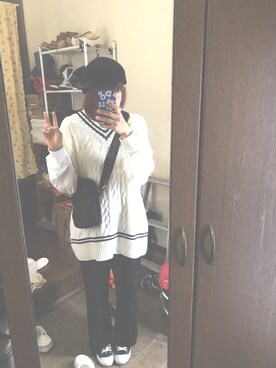 「LOWRYS FARM（ローリーズファーム）のチルデンベスト　824778（ベスト、ホワイト系）」を使った、かめちさん（レディース）の秋コーディネート
